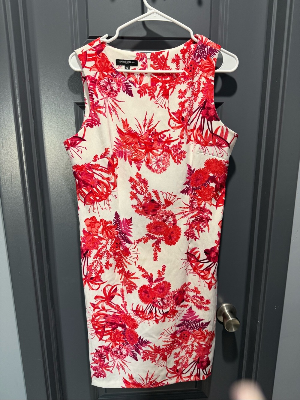 Mario Serrani White Dress with Red Floral Print